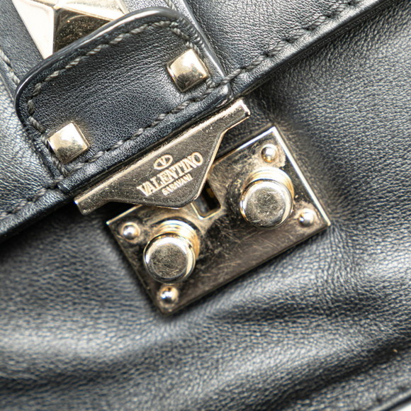 Valentino Rockstud Chain Shoulder Bag Black Leather Women's - Picture 4 of 8